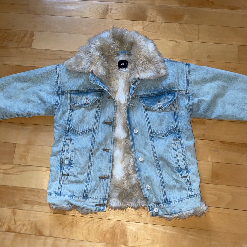 UO lined faux fur denim jacket